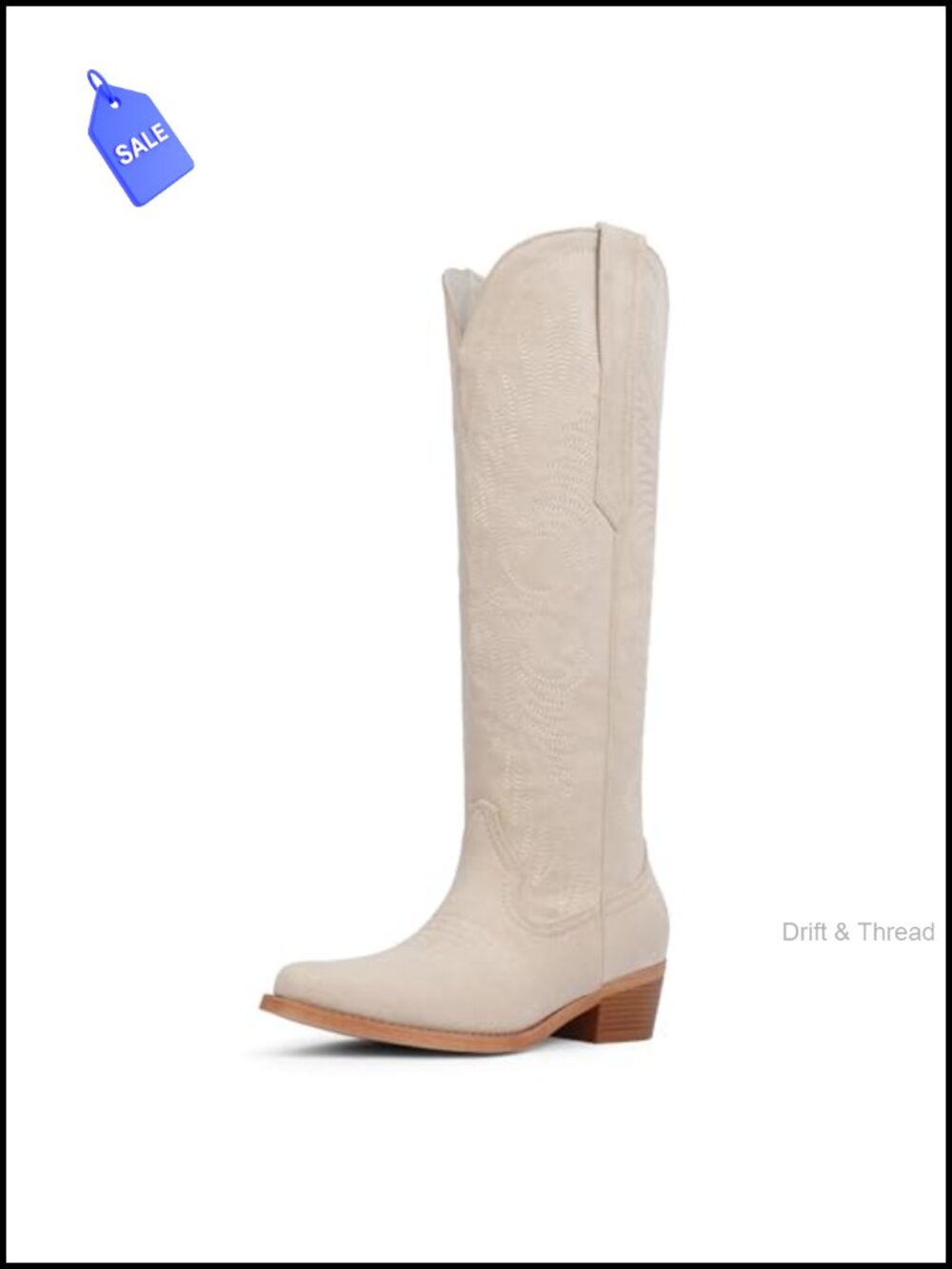 Embroidered Knee High Cowboy Boots Faux Suede Western Cowgirl Boots